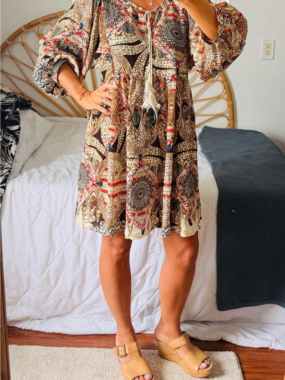 Umgee Boho Printed Dress in feather dreamcatcher print